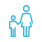 Animated parent holding child's hand highlighted blue