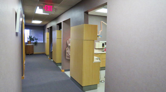 Hallway looking into dental treatment rooms