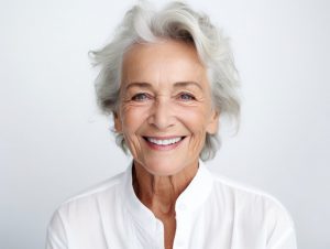 older woman smiling with new dentures